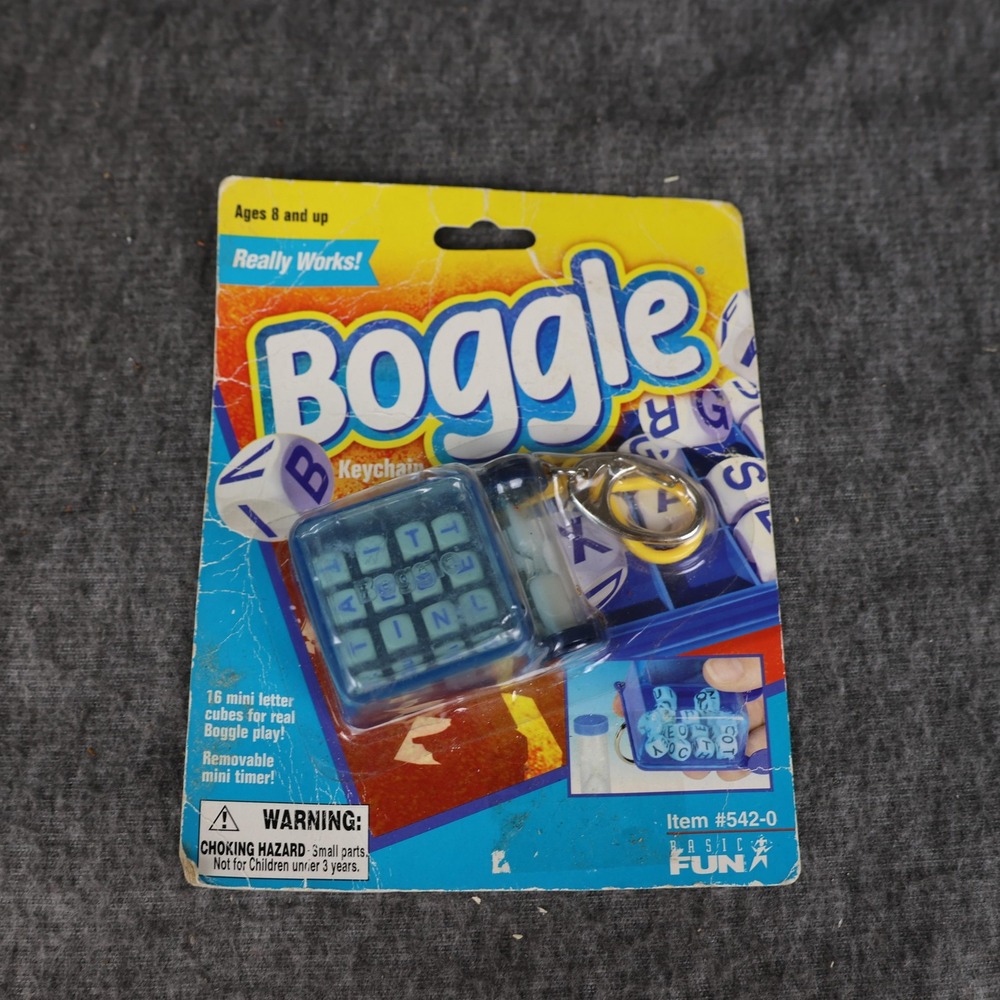 Vintage Boggle Keychain Game Basic Fun 2000 Blue Mini Word Game Travel 8+